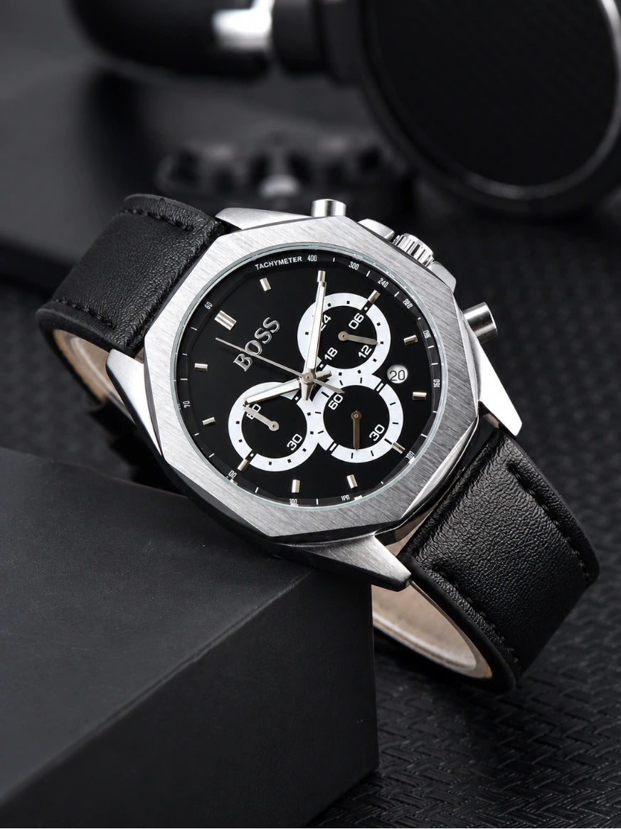 HB. Cloud Chronograph Black Leather