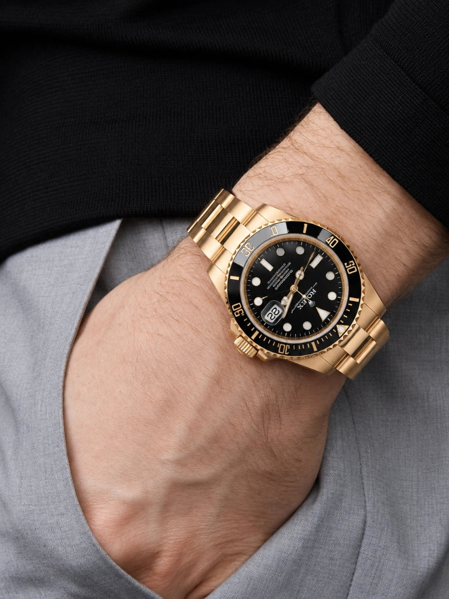 R. Submariner Date Gelbgoldfarben Schwarz